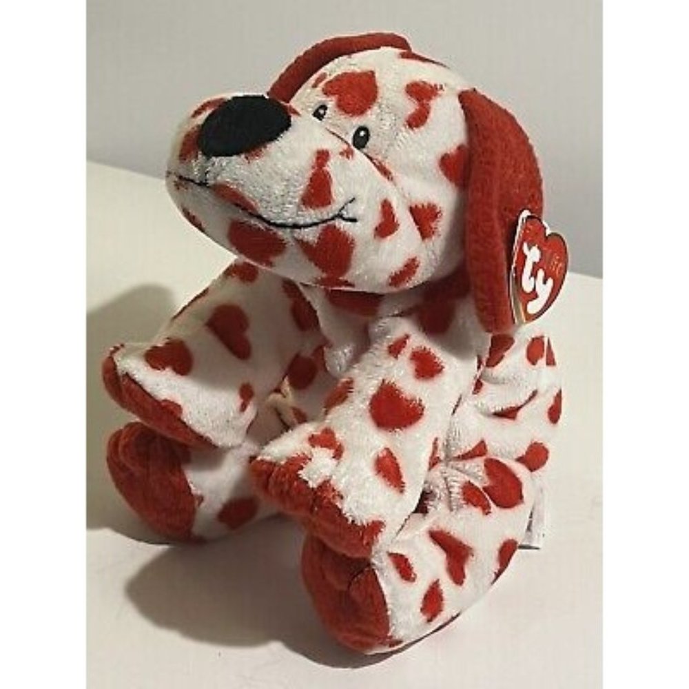 TY Baby Pluffies Sweetly Dog Tylux Stitched Eyes 8” Plush Hearts Valentines Toy